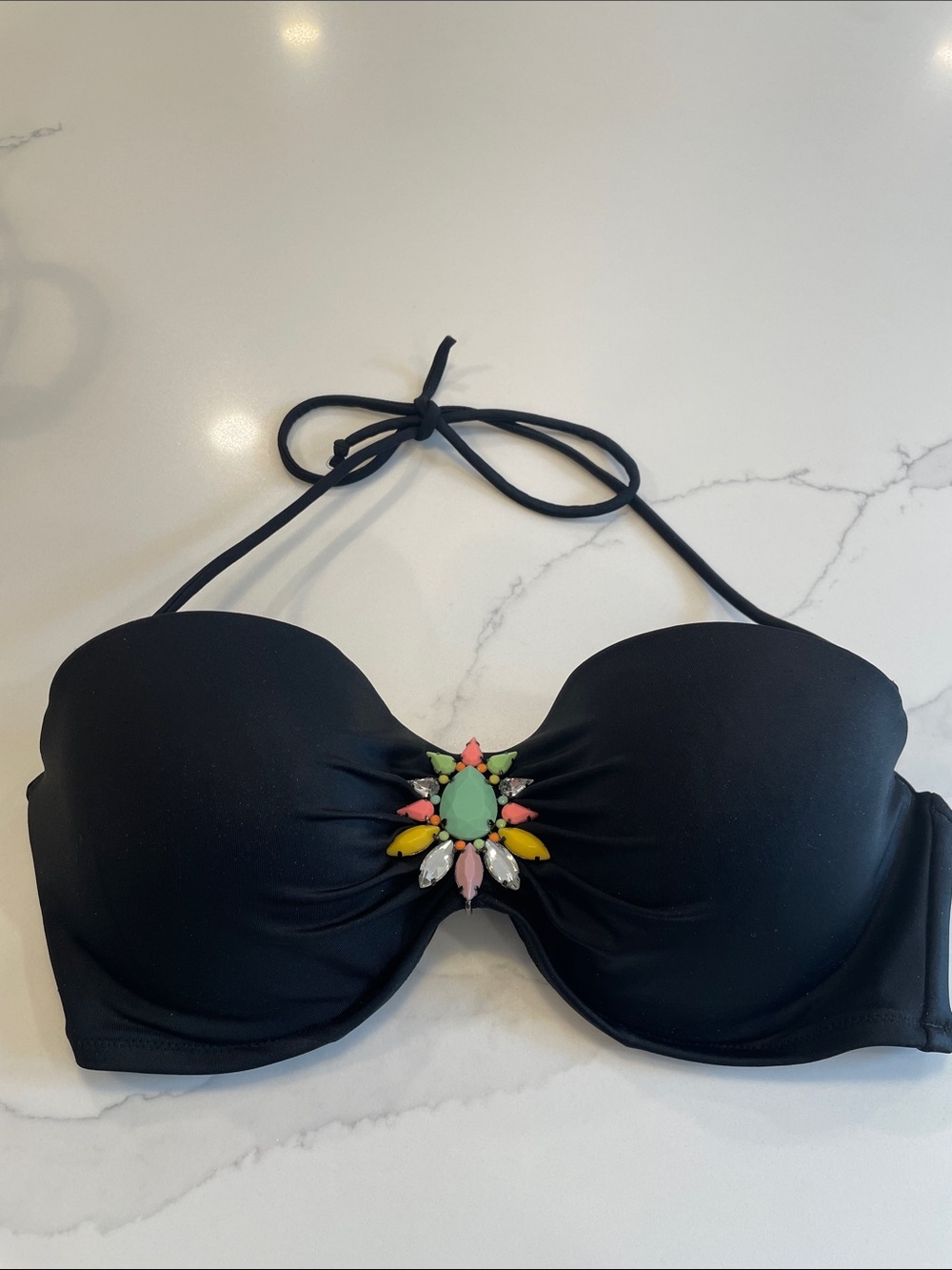 Victoria's Secret Black Bandeau Swim Top with Multicolor Gem